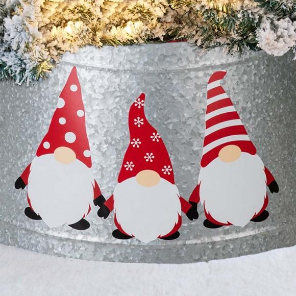 Glitzhome Glitzhome 26"D Christmas Galvanized Metal Gnomes Tree Collar