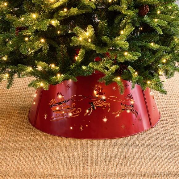 Glitzhome Glitzhome 26"D Galvanized Metal Santa On Sleigh Tree Collar With Light String