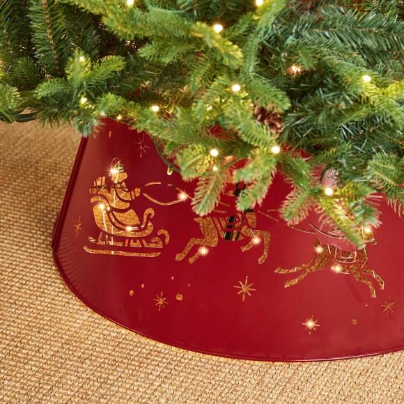 Glitzhome Glitzhome 26"D Galvanized Metal Santa On Sleigh Tree Collar With Light String