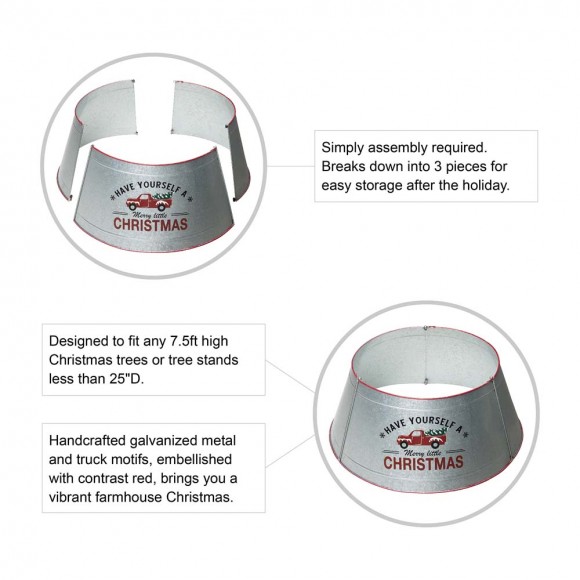 Glitzhome Glitzhome 26"D Galvanized Metal Tree Collar With Truck Motif