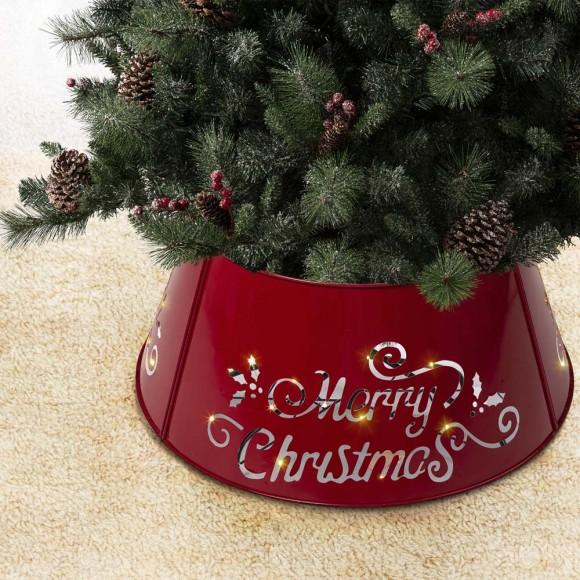 Glitzhome Glitzhome 26"D "Merry Christmas" Diecut Metal Tree Collar With Light String