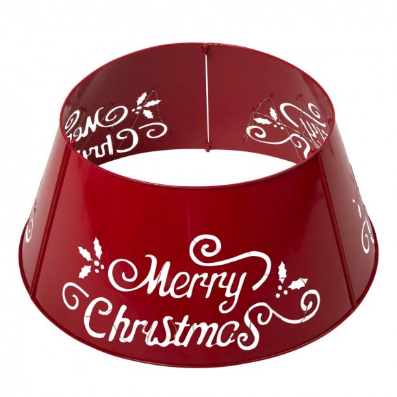 glitzhome Glitzhome 26"D "Merry Christmas" Diecut Metal Tree Collar with Light String