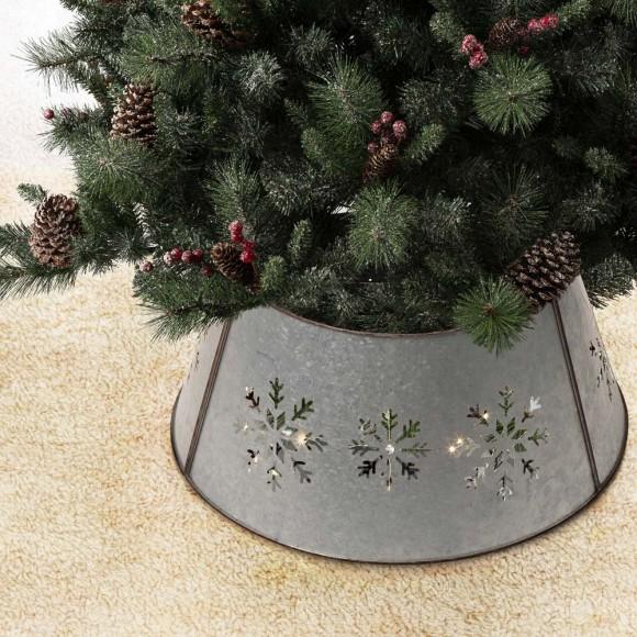 Glitzhome Glitzhome 26"D Snowflake Die Cut Metal Tree Collar With Light String