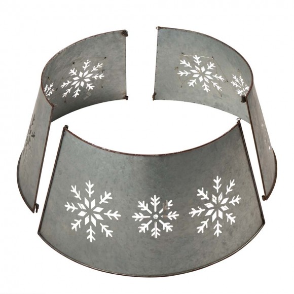 Glitzhome Glitzhome 26"D Snowflake Die Cut Metal Tree Collar With Light String