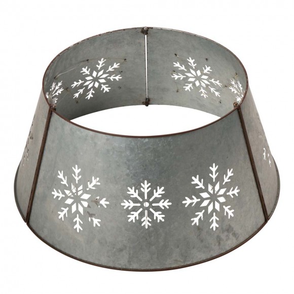 glitzhome Glitzhome 26"D Snowflake Die Cut Metal Tree Collar with Light String