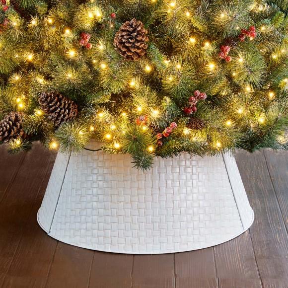 Glitzhome Glitzhome 26"D Washed White Metal Woven Tree Collar
