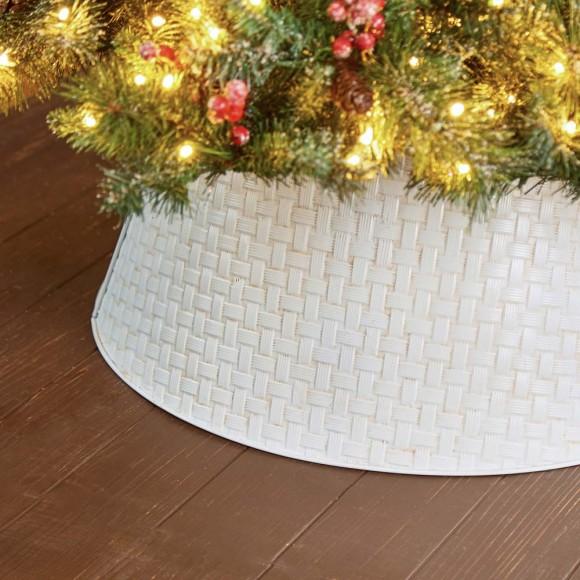 Glitzhome Glitzhome 26"D Washed White Metal Woven Tree Collar