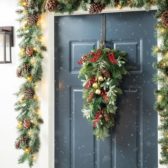 Glitzhome Glitzhome 26"H Berry Pinecone And Bell Teardrop
