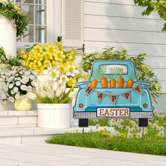 Glitzhome Glitzhome 26"H Easter Metal Truck Yard Stake Or Wall Décor Or Standing Decor
