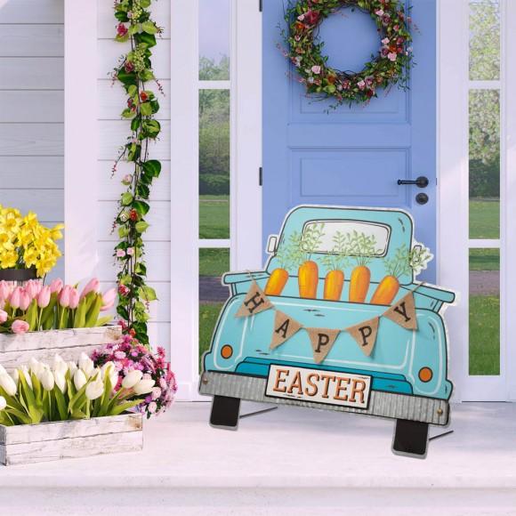 Glitzhome Glitzhome 26"H Easter Metal Truck Yard Stake Or Wall Décor Or Standing Decor