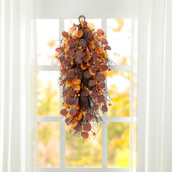 Glitzhome Glitzhome 26"H Fall Eucalyptus Berry Daisy Leaf Swag