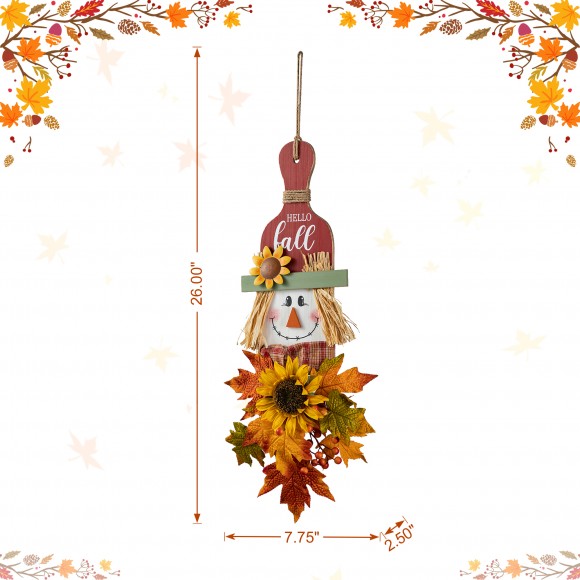 Glitzhome Glitzhome 26"H Fall Wooden Scarecrow Floral Door Hanger