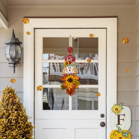 Glitzhome Glitzhome 26"H Fall Wooden Scarecrow Floral Door Hanger