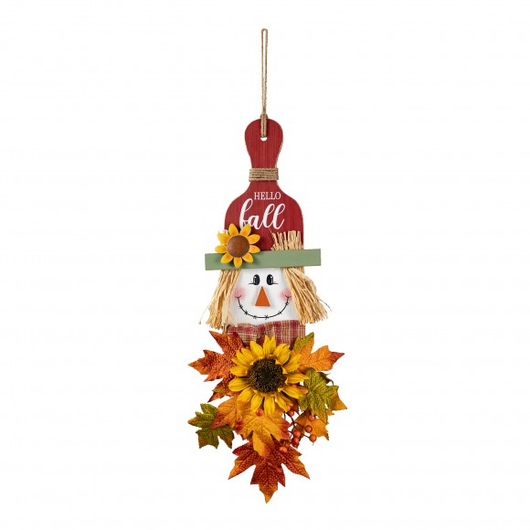 Glitzhome Glitzhome 26"H Fall Wooden Scarecrow Floral Door Hanger