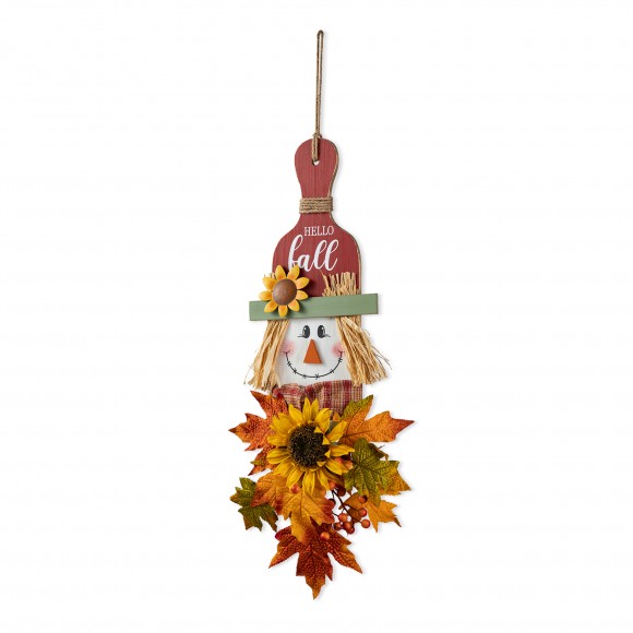 glitzhome Glitzhome 26"H Fall Wooden Scarecrow Floral Door Hanger