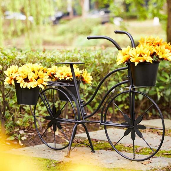 Glitzhome Glitzhome 26"H Hand Painted Black Metal Bicycle Plant Stand