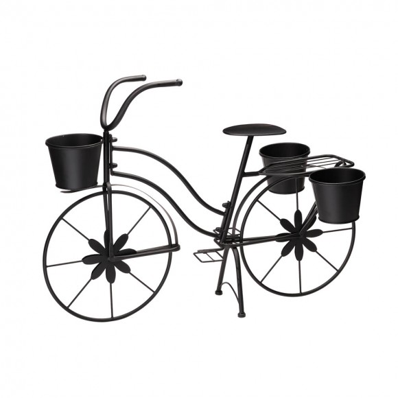 glitzhome Glitzhome 26"H Hand Painted Black Metal Bicycle Plant Stand