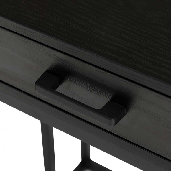 Glitzhome Glitzhome 26"H Modern Industrial Black Wood/Metal C Side & End Table With A Drawer And 2 USB Charging Ports