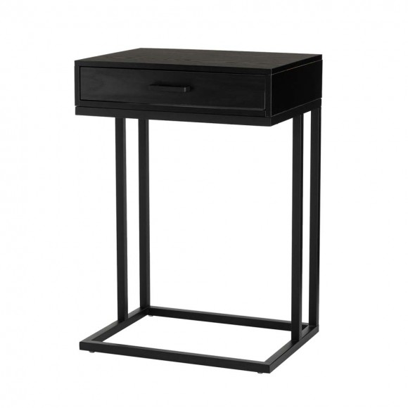 glitzhome Glitzhome 26"H Modern Industrial Black Wood/Metal C Side & End Table with a Drawer and 2 USB Charging Ports