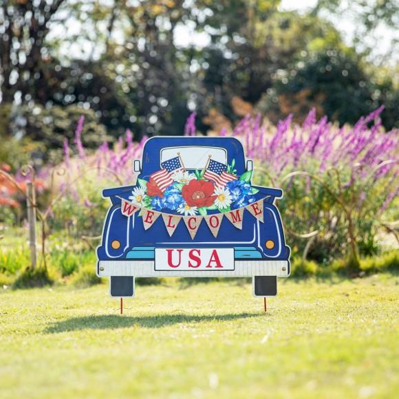 Glitzhome Glitzhome 26"H Patriotic/Americana Metal Truck Yard Stake Or Wall Décor Or Standing Decor