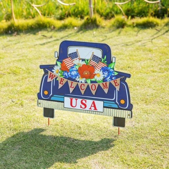 Glitzhome Glitzhome 26"H Patriotic/Americana Metal Truck Yard Stake Or Wall Décor Or Standing Decor