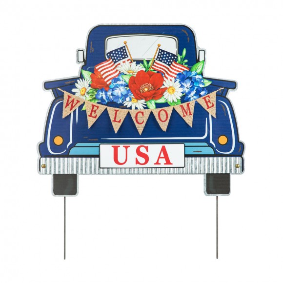 glitzhome Glitzhome 26"H Patriotic/Americana Metal Truck Yard Stake or Wall Décor or Standing Decor