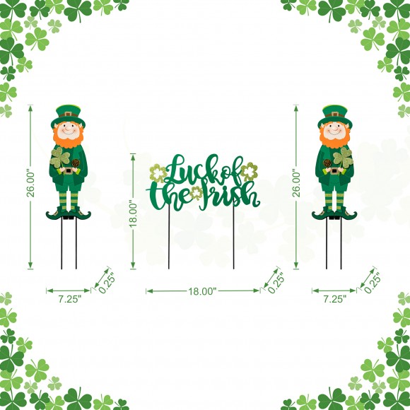 Glitzhome Glitzhome 26"H Set Of 3 St. Patrick's Metal Leprechaun And LUCK OF THE IRISH Yard Stake (KD)