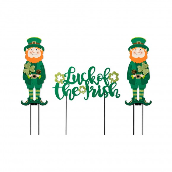 glitzhome Glitzhome 26"H Set of 3 St. Patrick's Metal Leprechaun and LUCK OF THE IRISH Yard Stake (KD)