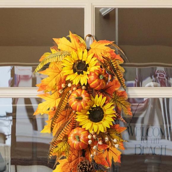 Glitzhome Glitzhome 26"H Sunflower Pumpkin Leaf Swag