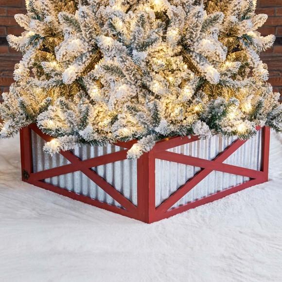 Glitzhome Glitzhome 26"L Galvanized Corrugated Metal & Wooden Christmas Tree Collar