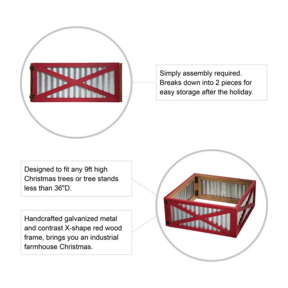Glitzhome Glitzhome 26"L Galvanized Corrugated Metal & Wooden Christmas Tree Collar