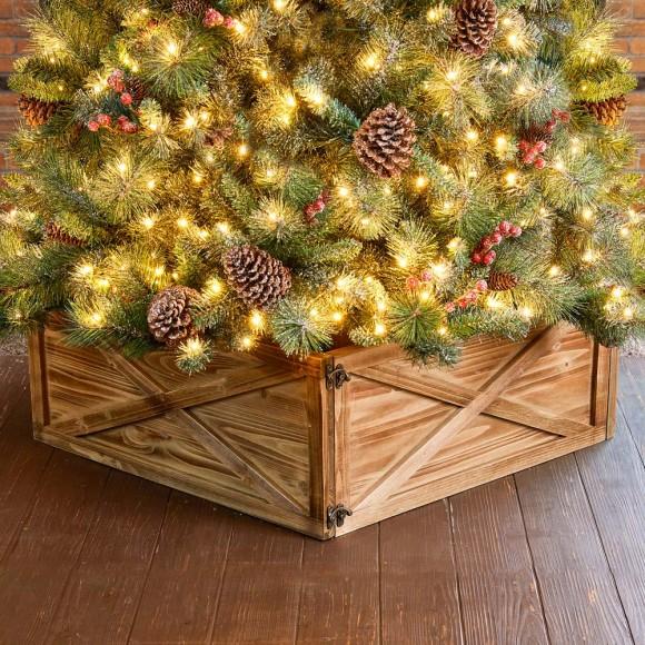 Glitzhome Glitzhome 26"L Natural Wooden Christmas Tree Collar