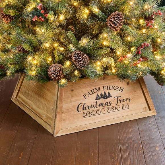 Glitzhome Glitzhome 26"L Natural Wooden Trapezoid Farm Fresh Christmas Tree Collar