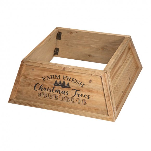 glitzhome Glitzhome 26"L Natural Wooden Trapezoid Farm Fresh Christmas Tree Collar