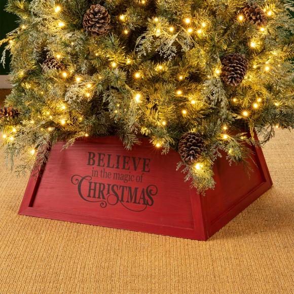 Glitzhome Glitzhome 26"L Red Trapezoid "Believe In The Magic" Christmas Tree Collar