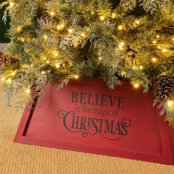 Glitzhome Glitzhome 26"L Red Trapezoid "Believe In The Magic" Christmas Tree Collar