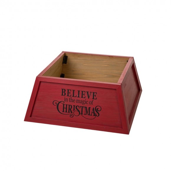 glitzhome Glitzhome 26"L Red Trapezoid "Believe in the Magic" Christmas Tree Collar