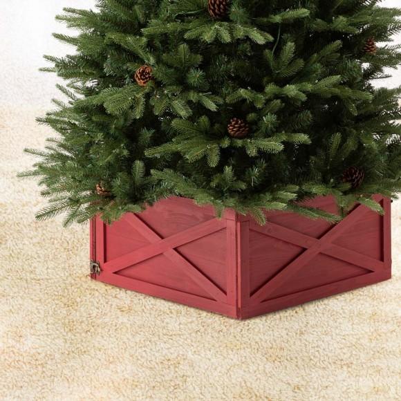 Glitzhome Glitzhome 26"L Red Wooden Christmas Tree Collar