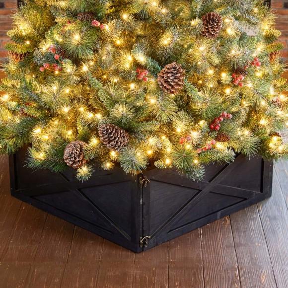 Glitzhome Glitzhome 26"L Washed Black Wooden Christmas Tree Collar