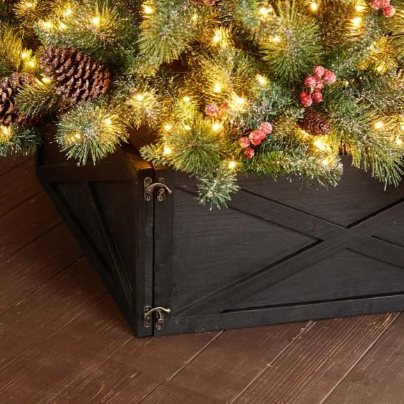 Glitzhome Glitzhome 26"L Washed Black Wooden Christmas Tree Collar
