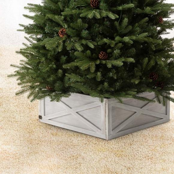 Glitzhome Glitzhome 26"L Washed White Wooden Christmas Tree Collar