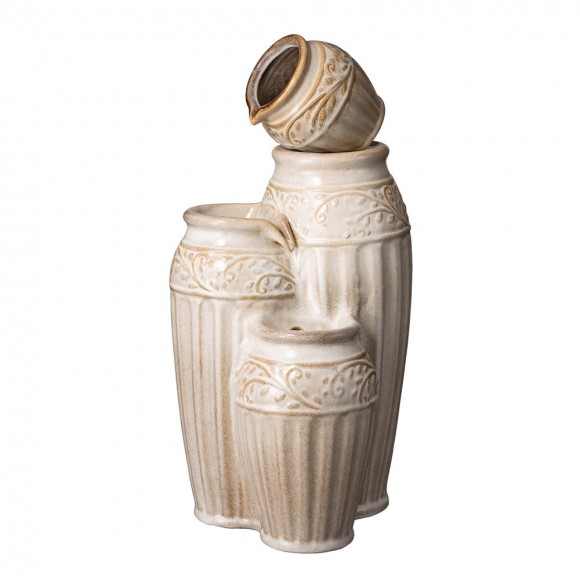 Glitzhome Glitzhome 27.25"H 3-Tier Sand Beige Embossed Pattern Ceramic Pots Fountain With Pump And LED Light