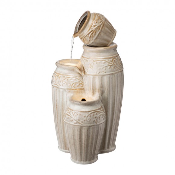 glitzhome Glitzhome 27.25"H 3-Tier Sand Beige Embossed Pattern Ceramic Pots Fountain with Pump and LED Light