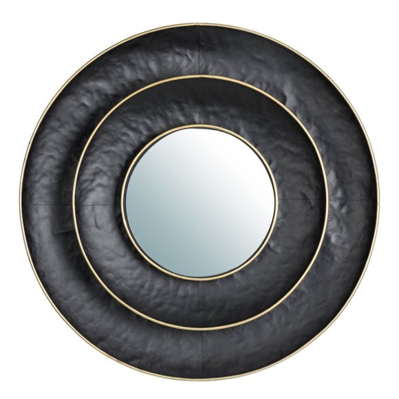 glitzhome Glitzhome 27.36"D Black With Golden Trimming 3D Round Metal Wall Mirror