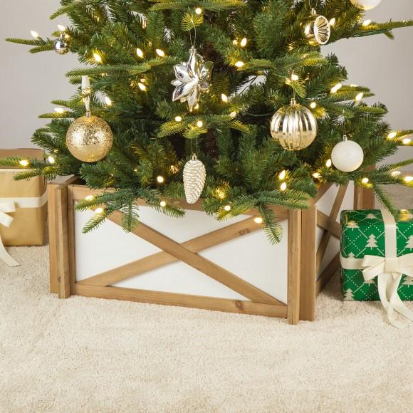 Glitzhome Glitzhome 27.5"L Natural & White Wooden Tree Collar (KD)