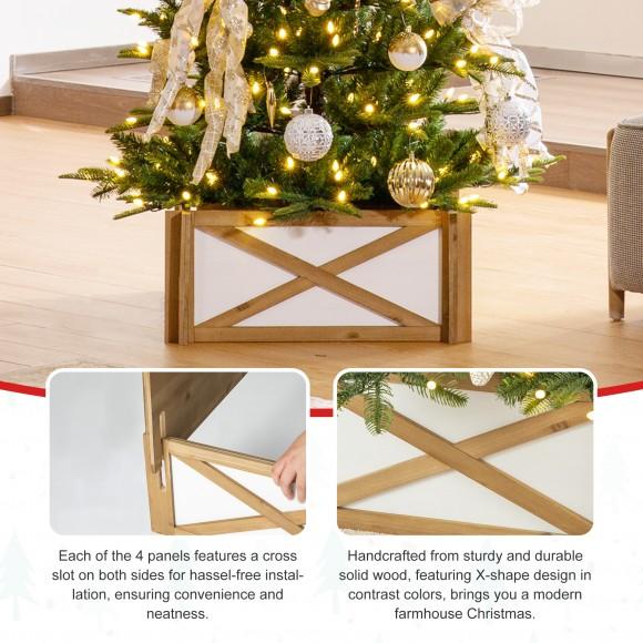 Glitzhome Glitzhome 27.5"L Natural & White Wooden Tree Collar (KD)