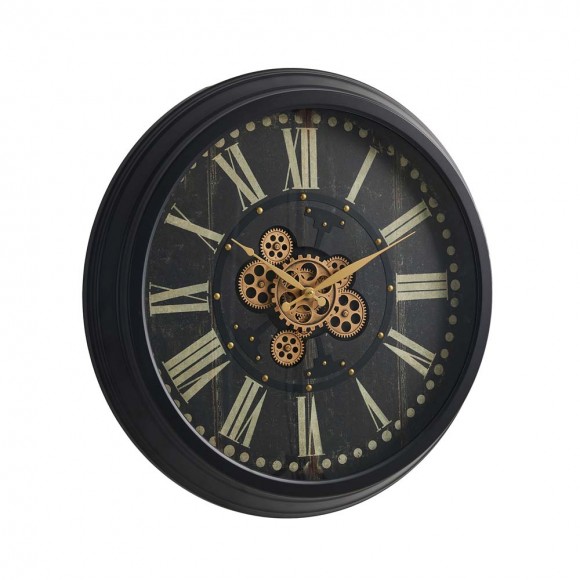 Glitzhome Glitzhome 27.50"D Oversized Vintage Round Black Gear Clock With Tempered Glass