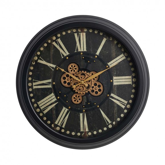 glitzhome Glitzhome 27.50"D Oversized Vintage Round Black Gear Clock With Tempered Glass