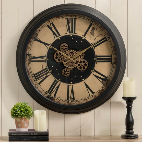 Glitzhome Glitzhome 27.50"D Oversized Vintage Round Gear Clock With Tempered Glass