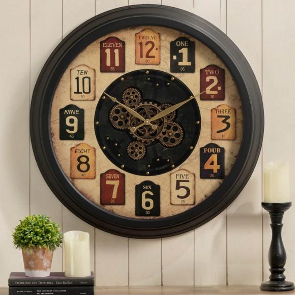 Glitzhome Glitzhome 27.50"D Oversized Vintage Round Gear Clock With Tempered Glass